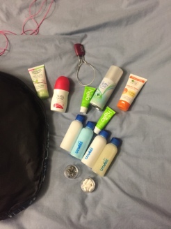 all my little toiletries that are supposed to last me 39 days....I am going to stink!